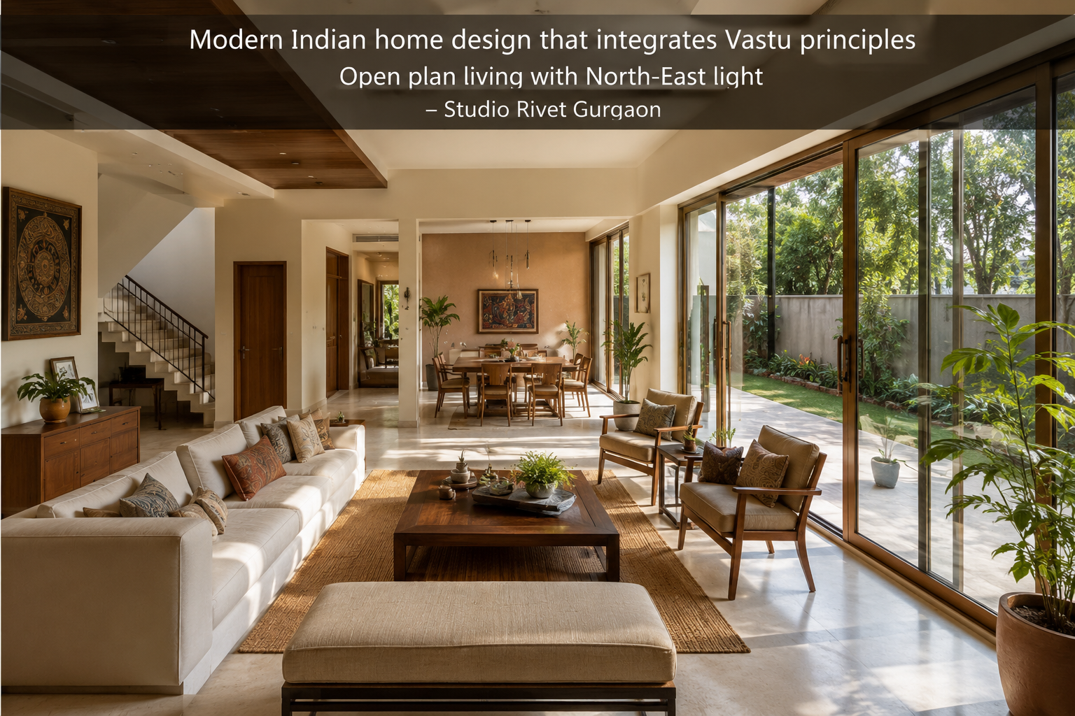 Modern Indian home design that integrates Vastu principles — open plan living with North-East light — Studio Rivet Gurgaon