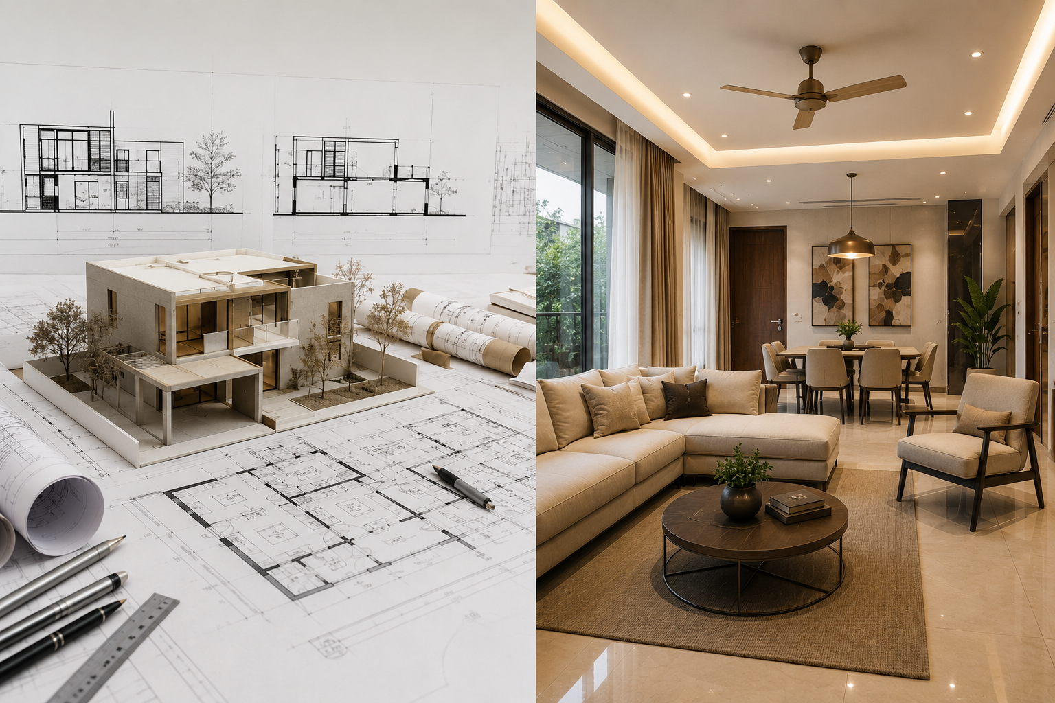 Architecture vs Interior Design: The Real Difference (And Which One You Actually Need) Architecture vs interior design comparison — Studio Rivet Gurgaon India
