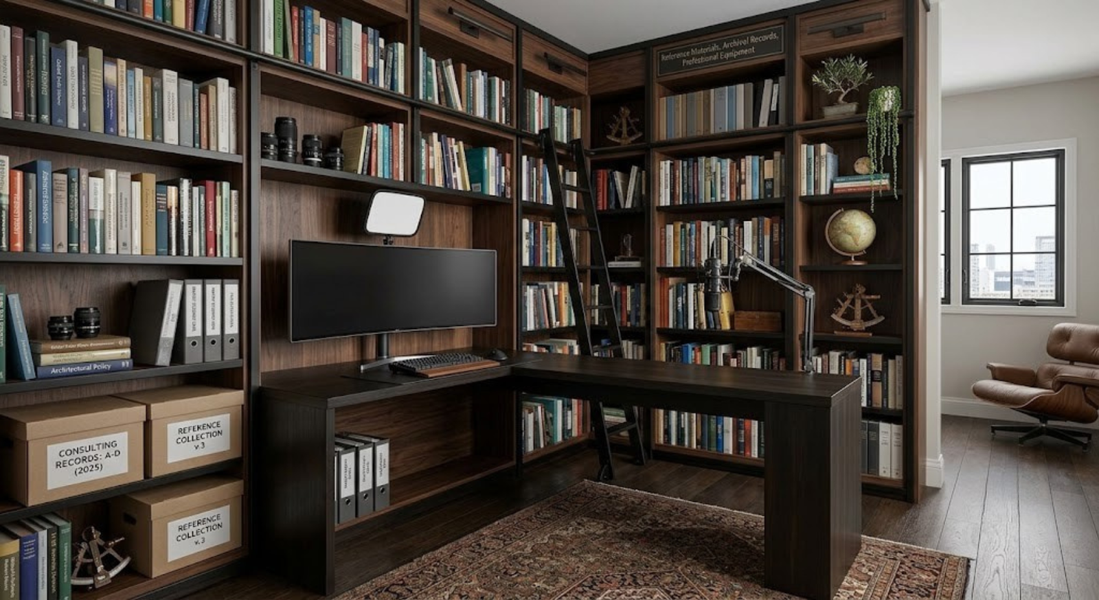 Built-In Library Wrap Home Office Design