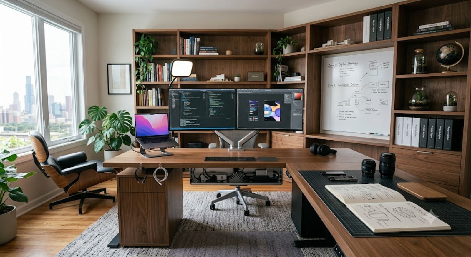 Hidden Tech and Cord Management Home Office Design