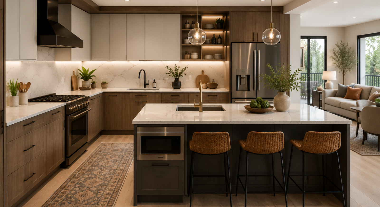 L-Shape with a Central Island Kitchen Design
