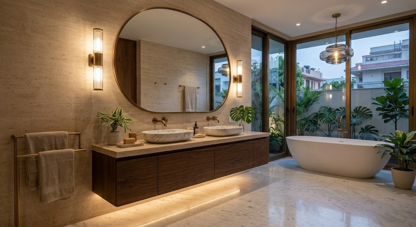 Layered Vanity and Ambient Lighting Bathroom Design
