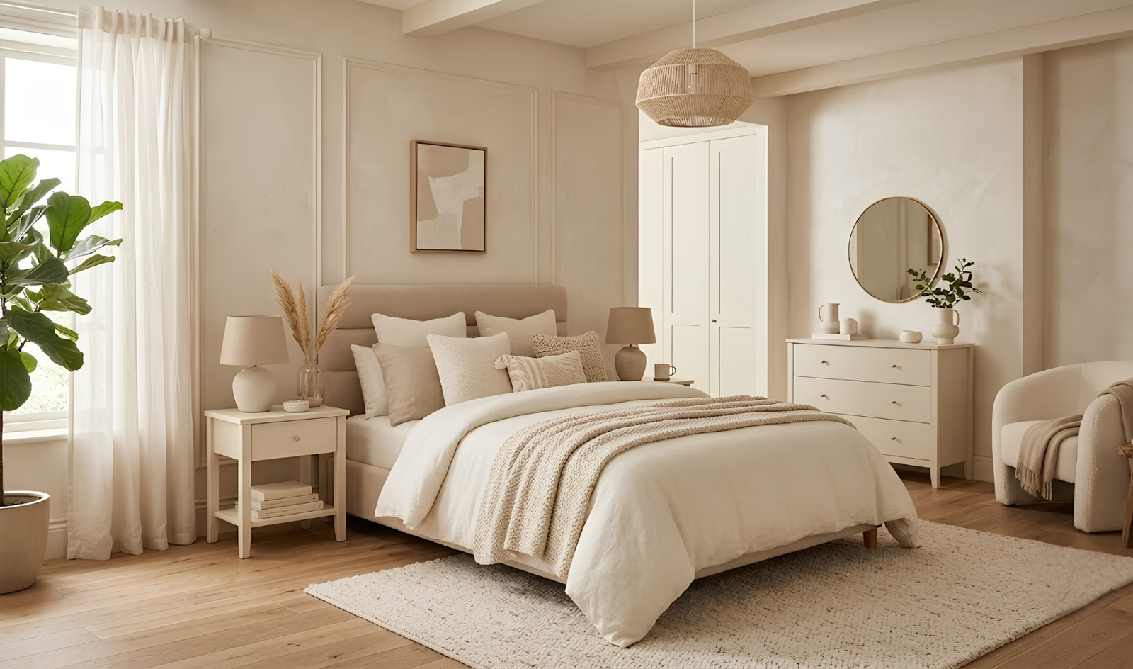 Monochromatic Beige and Cream Bedroom Design