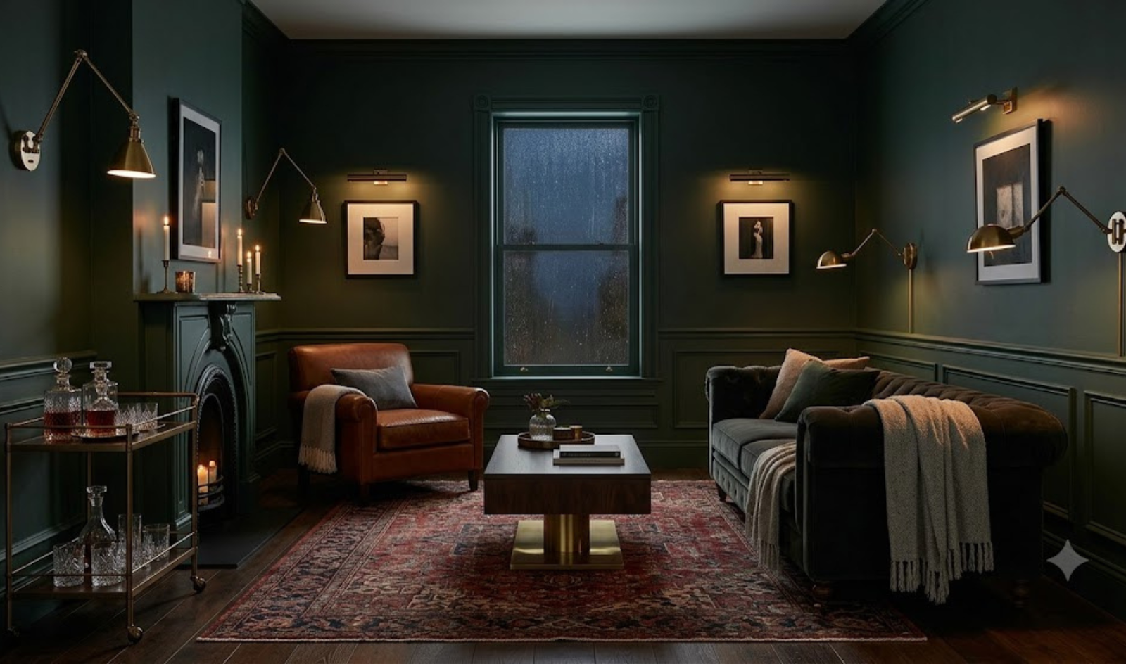 Mood-Rich Dark Drama Living Room Design