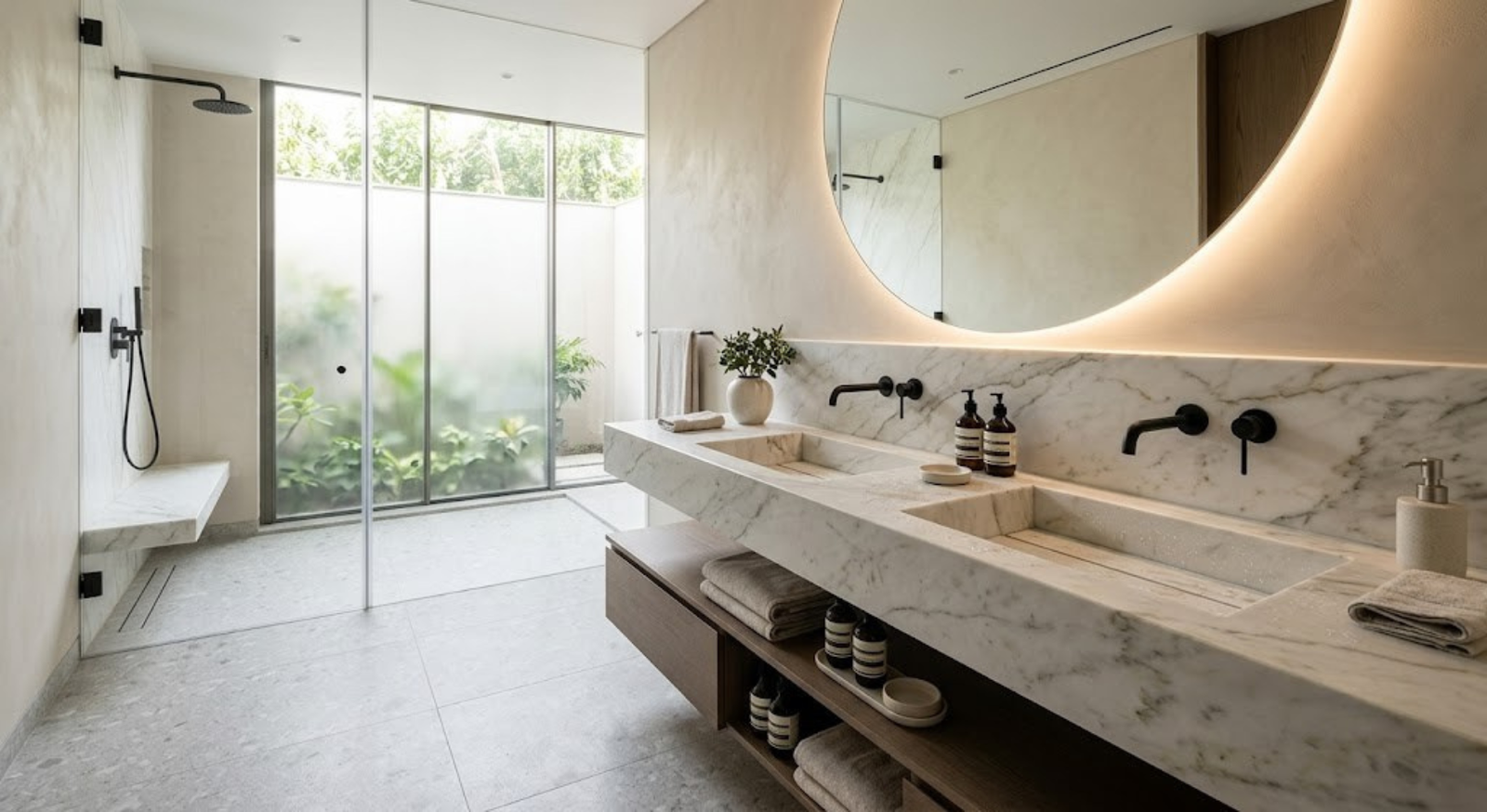 Seamless Integrated Stone Sinks Bathroom Design