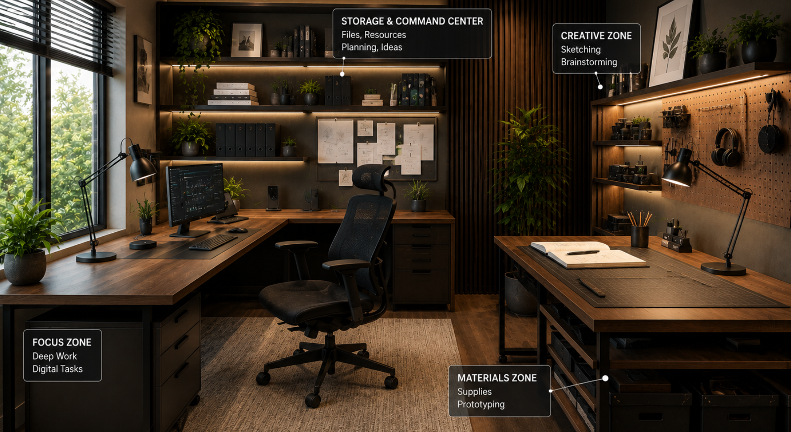 Multi-Zone Command Center Home Office Design