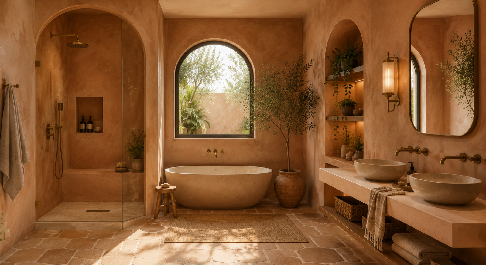 Warm Mediterranean Earth Tones Bathroom Design