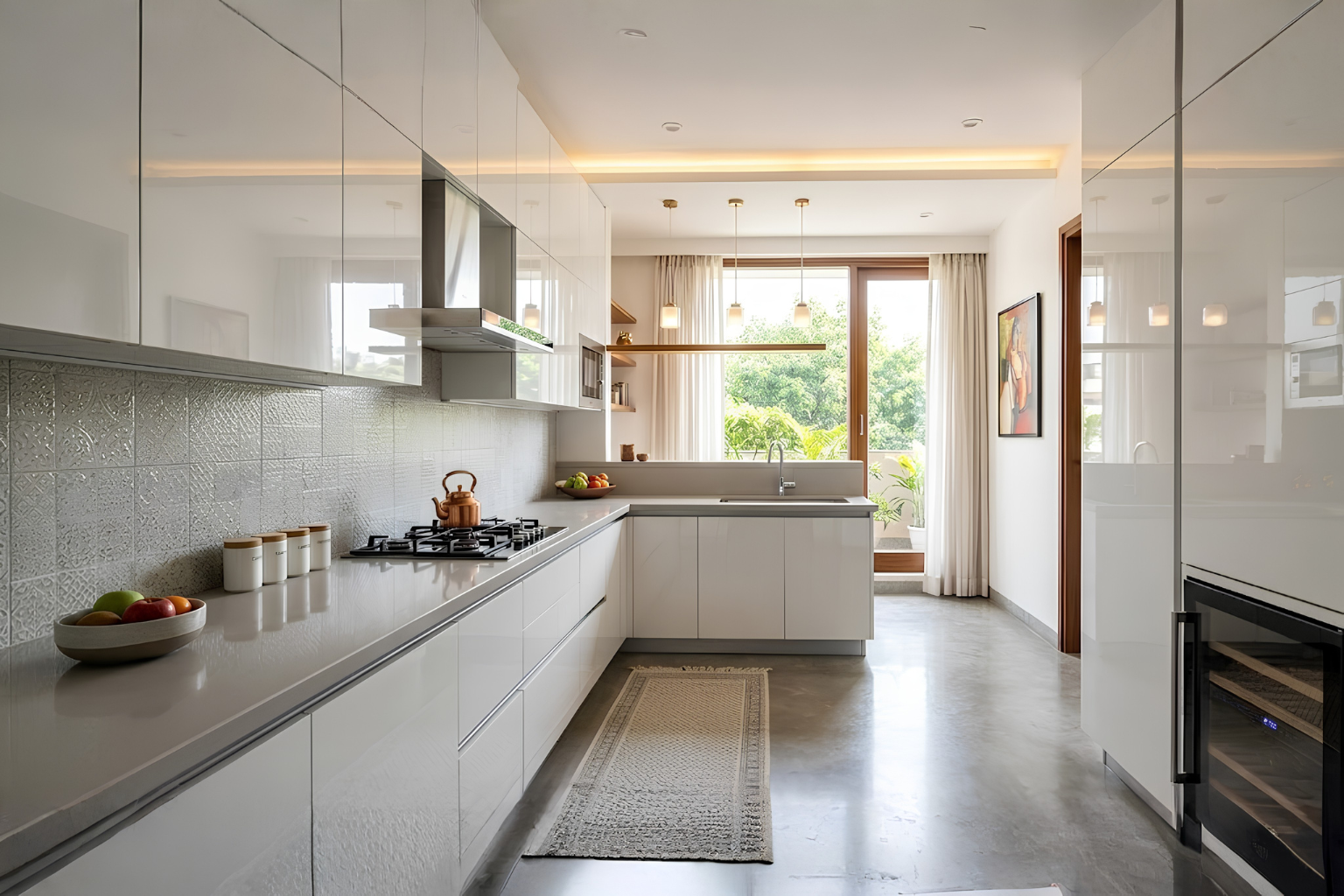 High-gloss acrylic finish modular kitchen cabinets