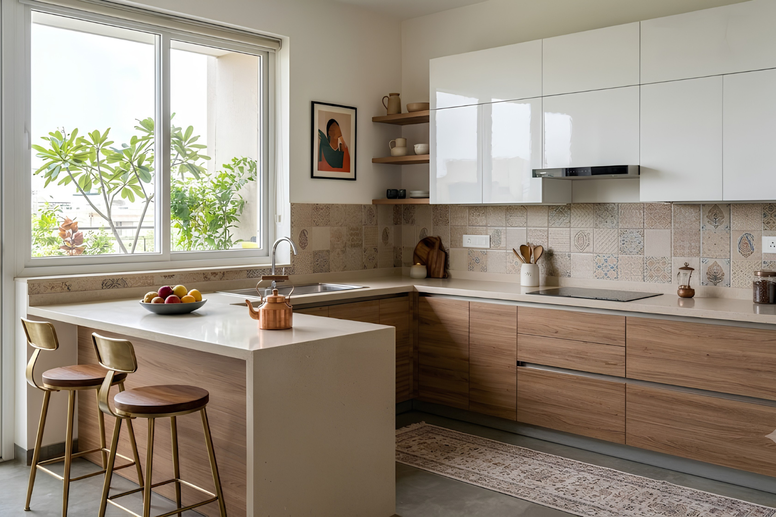 Kitchen mixing laminate and acrylic cabinet finishes