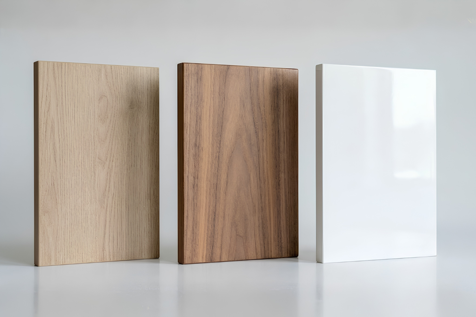 Laminate vs veneer vs acrylic cabinet finish samples compared