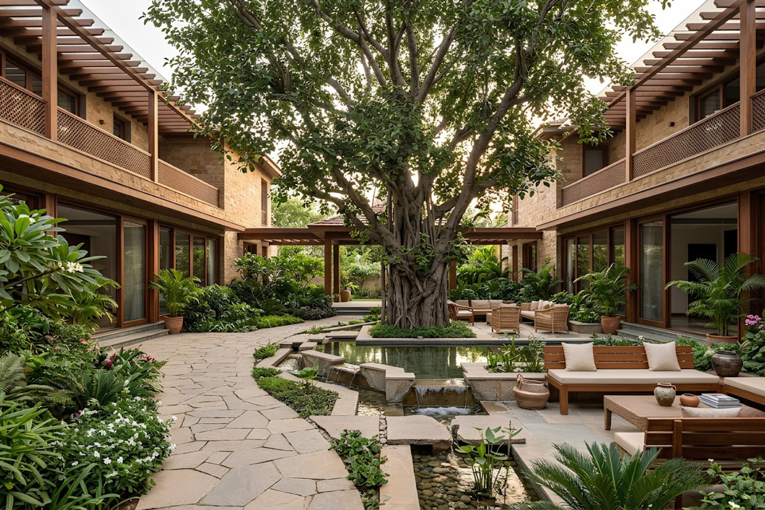 Beautiful luxury farmhouse courtyard