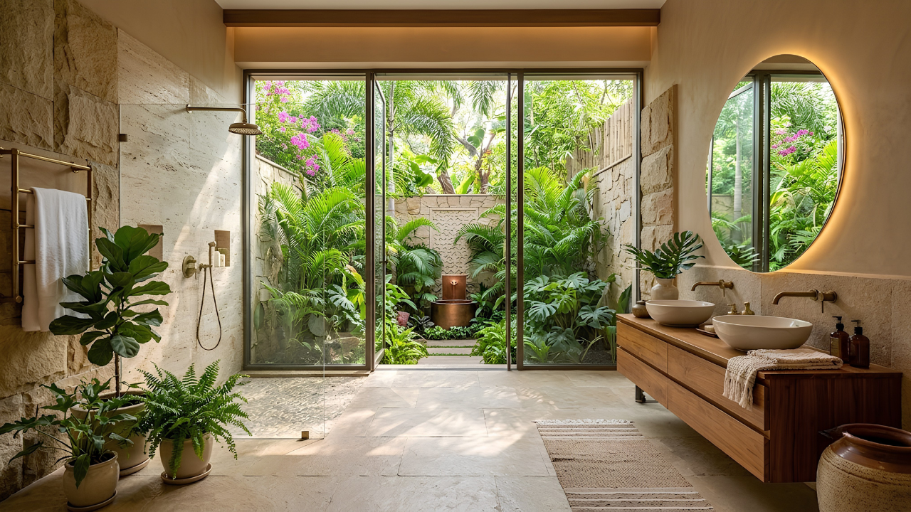 Biophilic bathroom design with natural elements