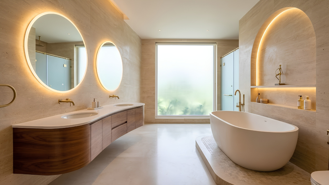 Curved bathroom design elements