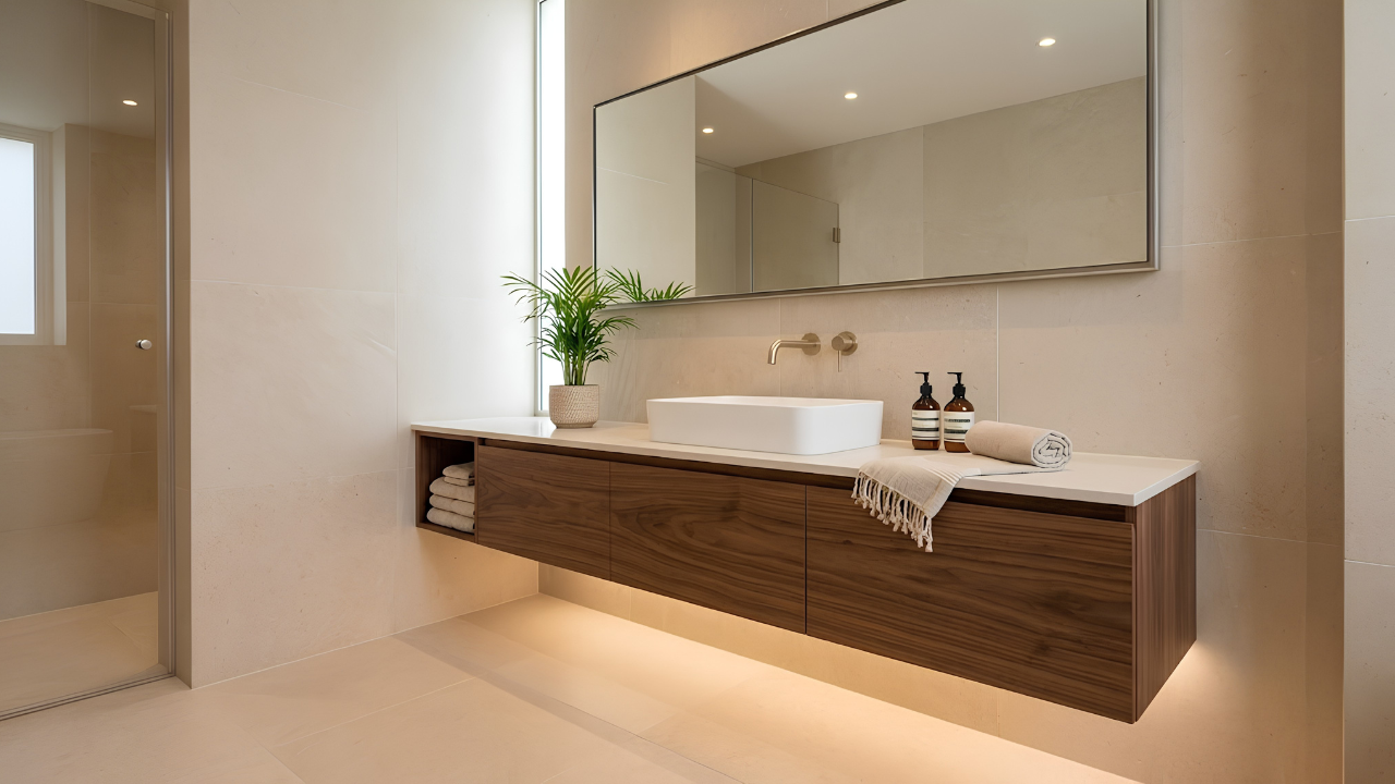 Floating vanity in a contemporary bathroom