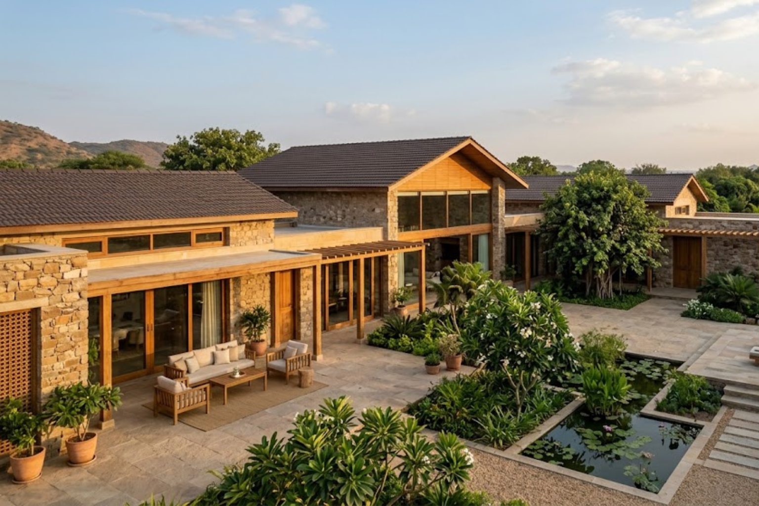 High end contemporary Indian farmhouse