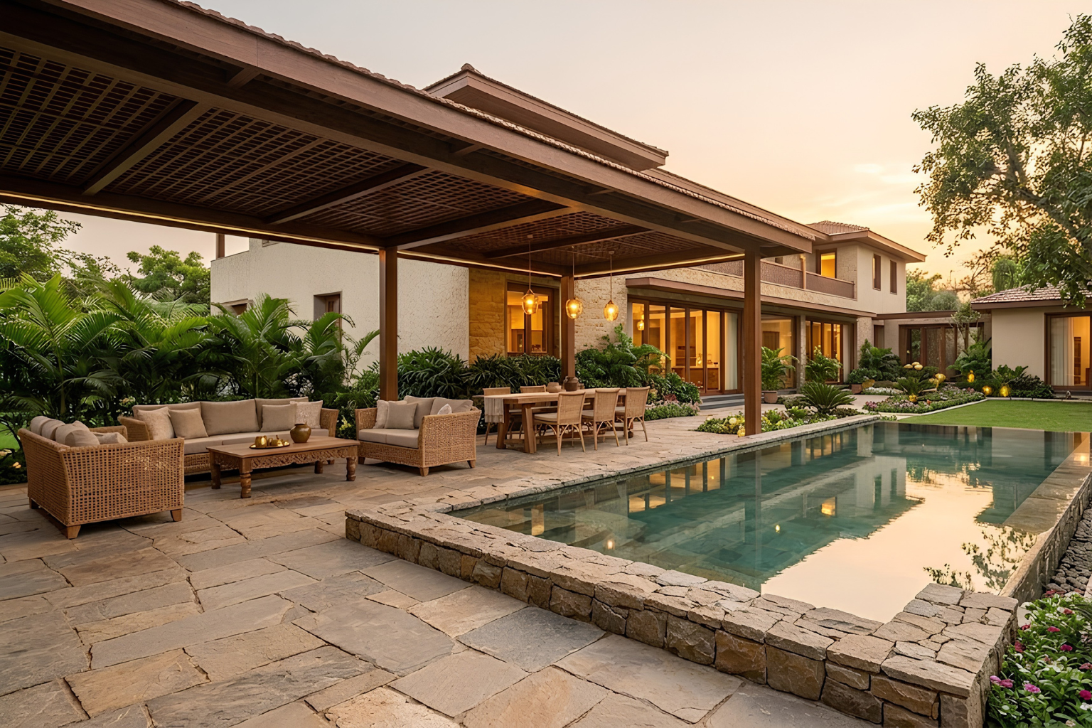Indian farmhouse outdoor living area