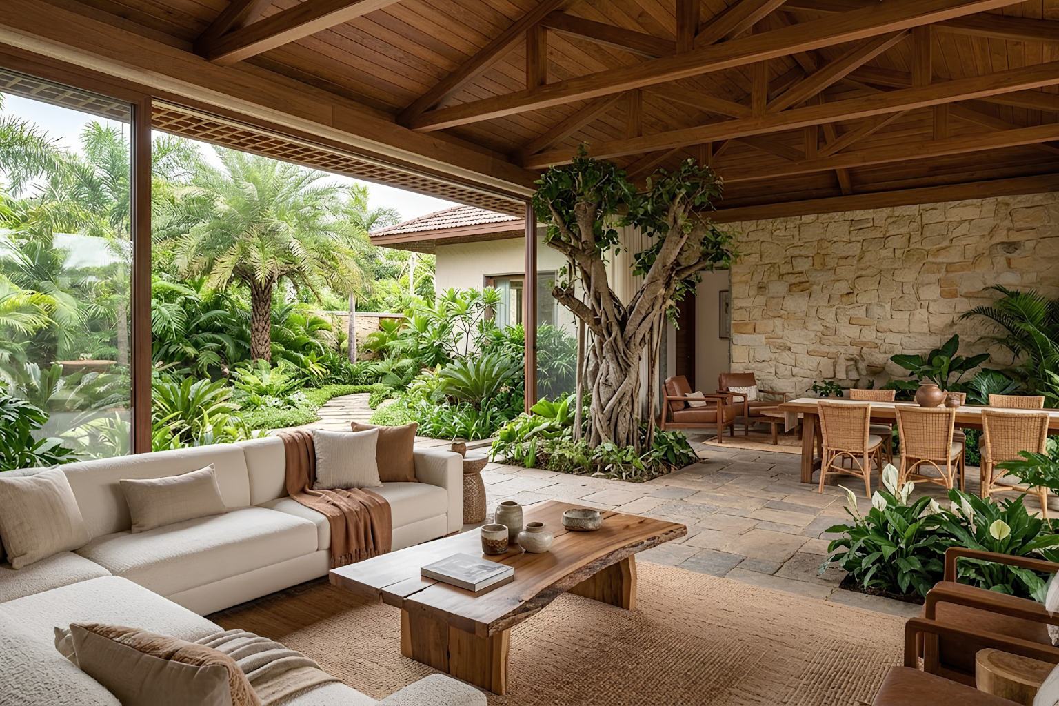 Luxurious biophilic farmhouse interior