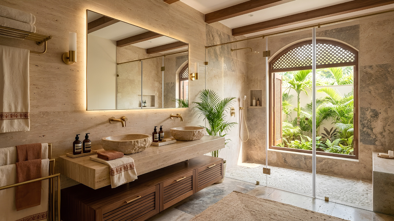 Natural stone finishes in a bathroom