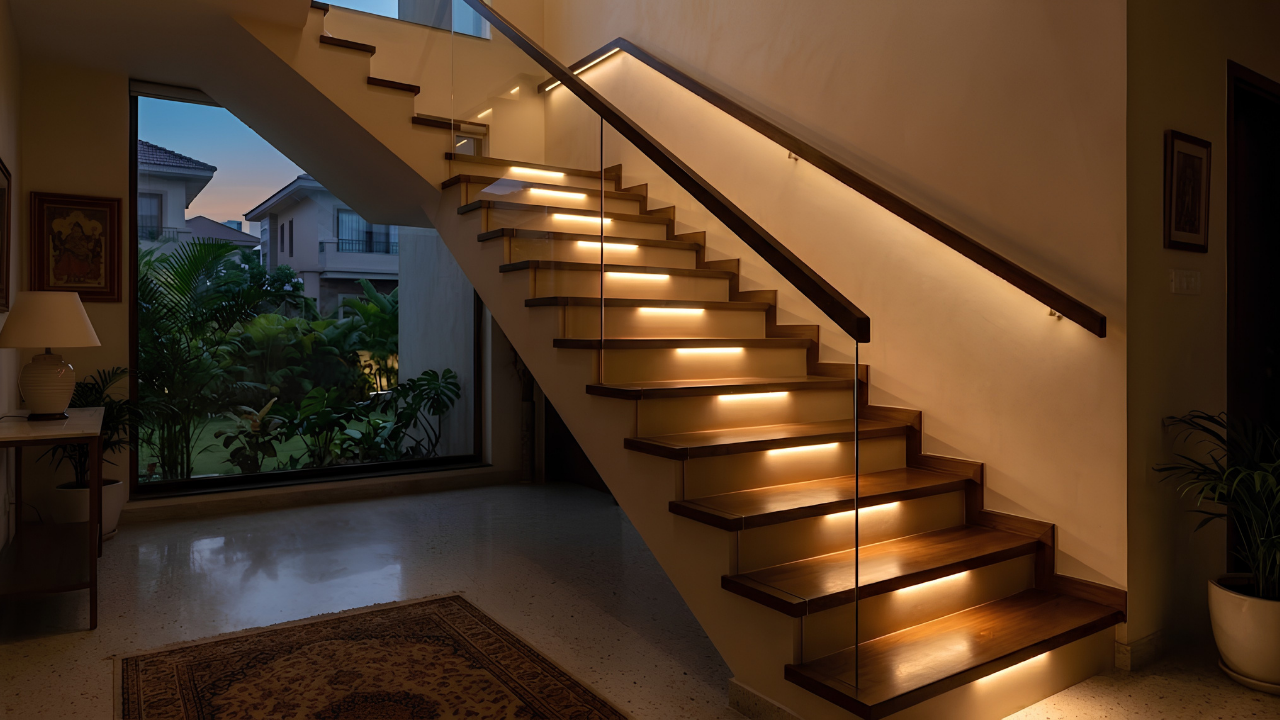 Curved marble staircase design in a luxury villa entrance