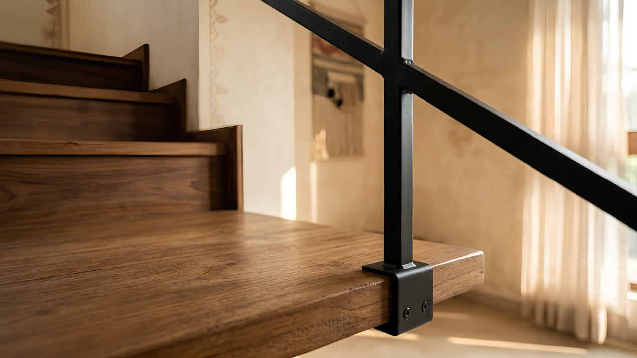 Recessed step lighting on a modern staircase
