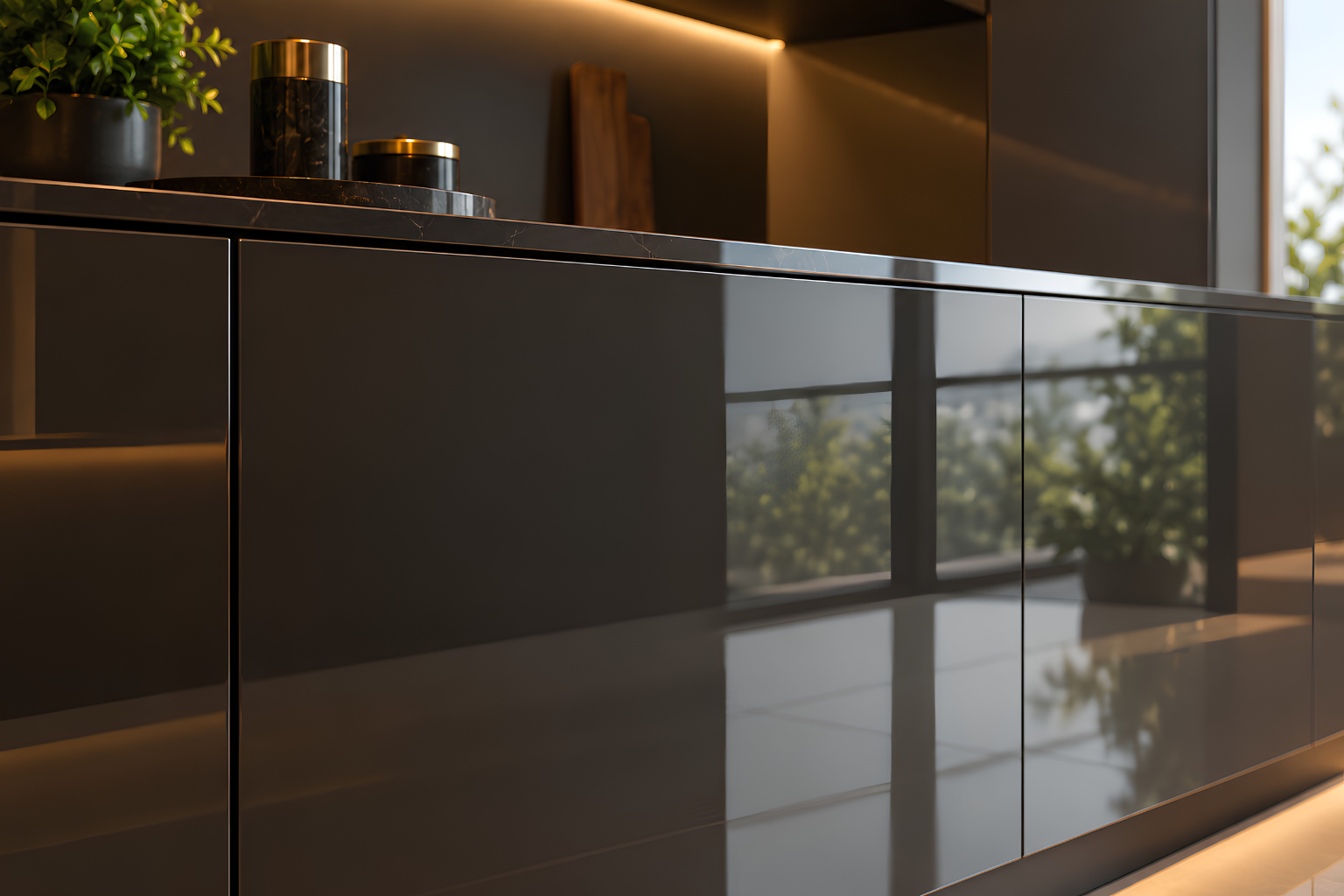 Close-up of a seamless glossy lacquered glass panel